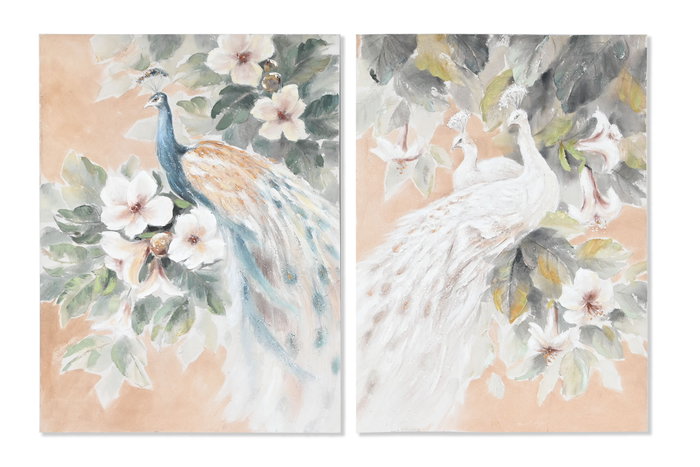 DKD Home Decor Set de 2 Cuadros Lienzo y Pino Pavo Real 90x120 cm DKD Home Decor Set de 2 Cuadros Lienzo y Pino Pavo Real 90x120 cm