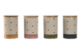 DKD Home Decor Bote de Gres y Bambú 800ml Surtido de 4 Colores