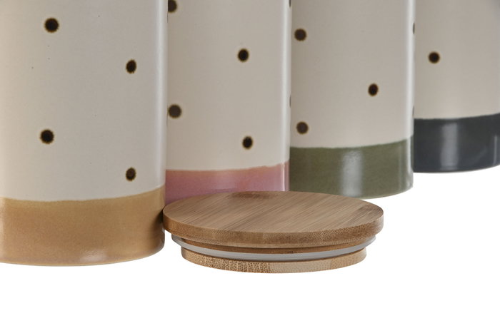 DKD Home Decor Bote de Gres y Bambú 800ml Surtido de 4 Colores