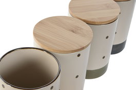 DKD Home Decor Bote Scandi Rosa Verde Gres Bambú Topitos 10 x 14 x 10 cm 6 Unidades