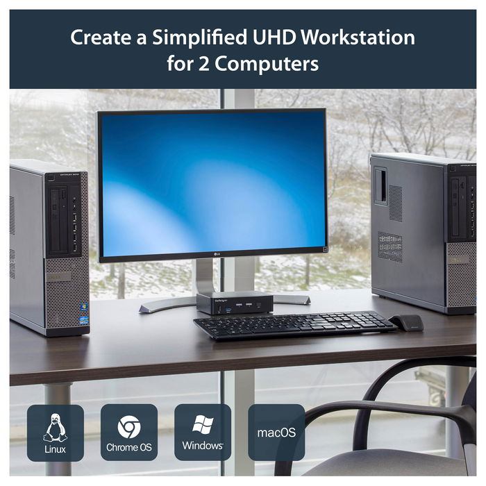 StarTech Switch KVM de 2 Puertos DisplayPort - 4K a 60Hz para Una Pantalla con Hub USB 3.0 y Audio - Controla 2 PCs - Modelo TAA