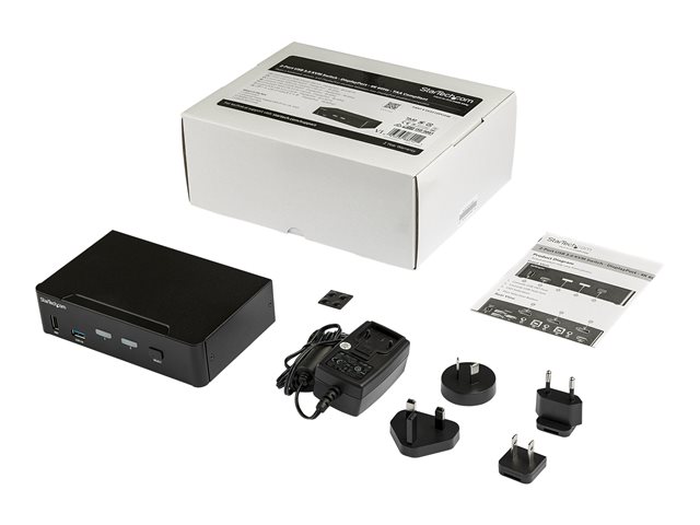 StarTech.com Conmutador KVM 2 Puertos DisplayPort 4K 60Hz, USB 3.0, Audio, SV231DPU3 4K - Switch KVM para Controlar 2 Ordenadores con 1 Teclado, Ratón y Monitor