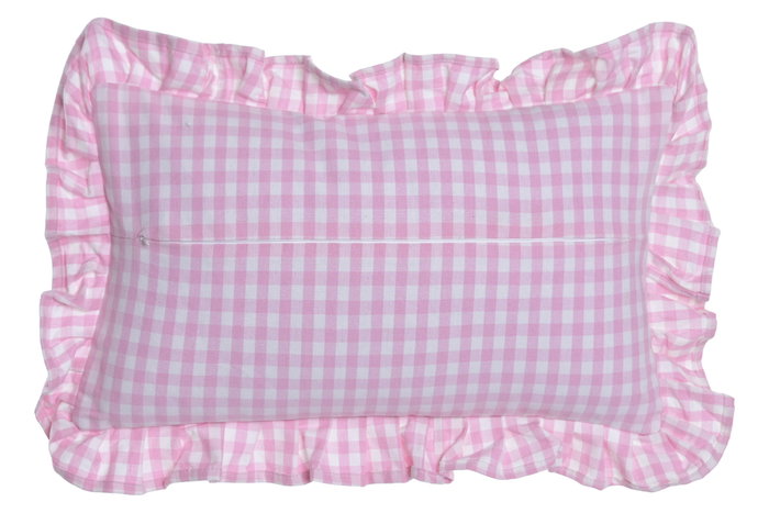 DKD Home Decor Cojín de Algodón Reciclado Rosa con Volantes Vichy 50x30 cm