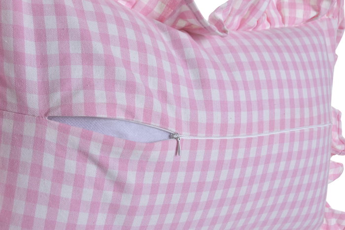 DKD Home Decor Cojín de Algodón Reciclado Rosa con Volantes Vichy 50x30 cm