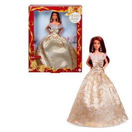 Barbie JBH97 Muñeca Holiday Morena Vestido Plateado y Dorado Edición 2025 Elegante Lujo Mattel