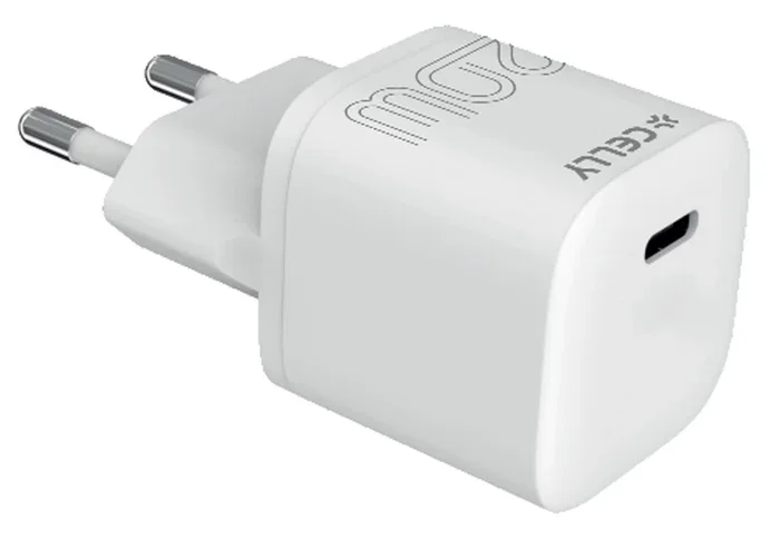 Celly UCTC1USBC20WWH - Cargador de Pared Ultracompacto 20W, 1 Puerto USB-C, Blanco, Universal, 110-240V