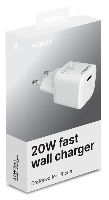 Celly UCTC1USBC20WWH - Cargador de Pared Ultracompacto 20W, 1 Puerto USB-C, Blanco, Universal, 110-240V