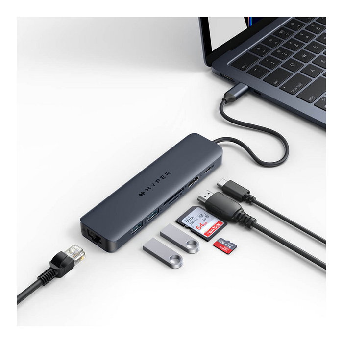 Targus HyperDrive EcoSmart Gen.2 HD4003GL - Concentrador USB-C con 100W PD, 2 puertos USB 3.2, HDMI 2.0 4K 60Hz, Gigabit Ethernet, lector de tarjetas, color azul
