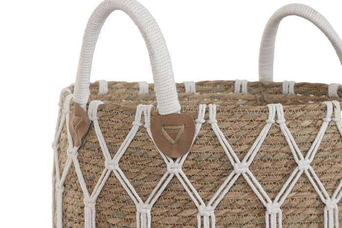 DKD Home Decor Set de 3 Cestas de Fibra y Algodón Natural 38x38x44 cm DKD Home Decor Set de 3 Cestas de Fibra y Algodón Natural 38x38x44 cm