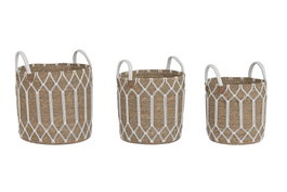 DKD Home Decor Set de 3 Cestas de Fibra y Algodón Natural 38x38x44 cm
