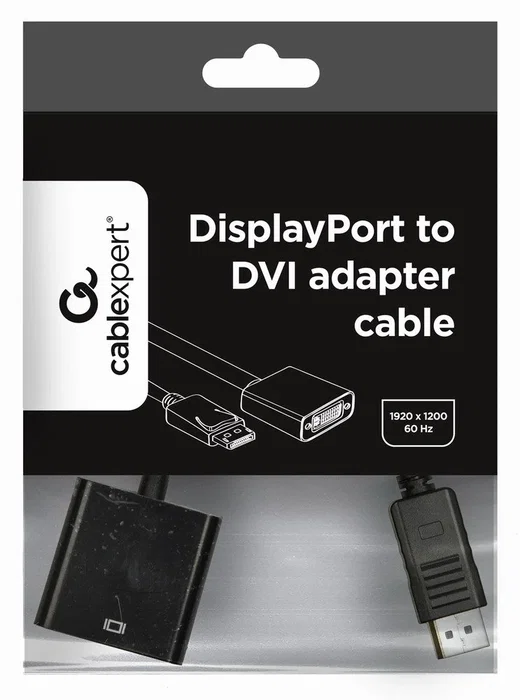 Gembird Adaptador DisplayPort Macho a DVI Hembra 0.1m, Resolución 1920x1200 60Hz, Negro, Referencia A-DPM-DVIF, Video y Audio Digital