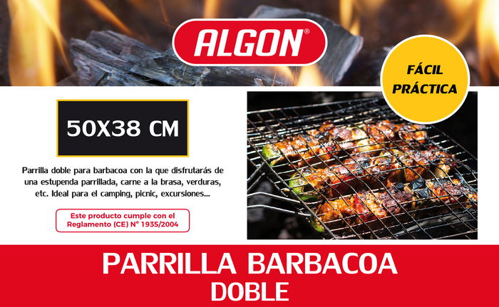 Algon BBQ Parrilla BBQ Cr-Wood sin Patas, Dimensiones 50.3 cm de Ancho x 66.1 cm de Largo x 2.1 cm de Alto, para Asados (8 Unidades)