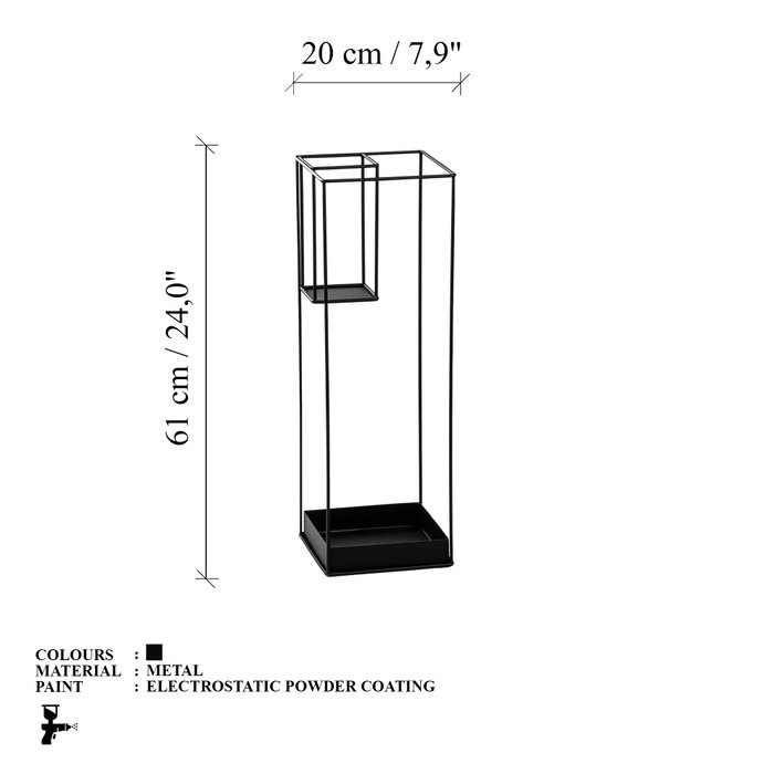 Aberto Design Paragüero 008, Metal, Negro, 20 x 20 x 61 cm