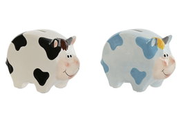 DKD Home Decor Hucha de Dolomita Diseño de Vaca Surtido de 2 Unidades