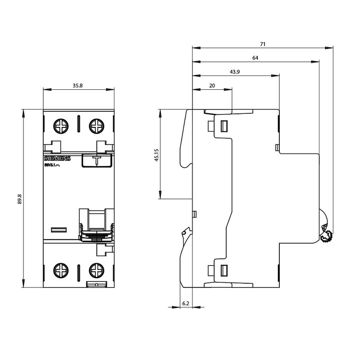 Siemens 5SV3314-6 Interruptor Diferencial 2P 40A 30mA Tipo A