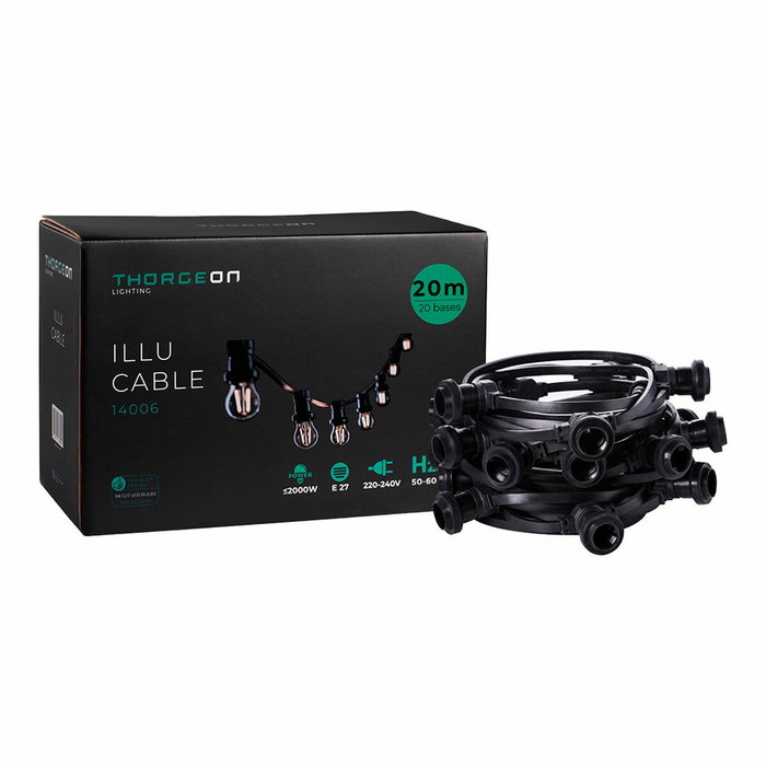 Thorgeon Guirnalda de 20 portalámparas E27 de 20 m, 2000 W, Negro Thorgeon Guirnalda de 20 portalámparas E27 de 20 m, 2000 W, Negro