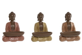 DKD Home Decor Set de 3 Figuras de Buda en Resina, Colores Surtidos