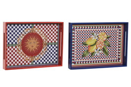 DKD Home Decor Bandeja Sicilia 2024 Mediterraneo Rojo Azul MDF 30 x 5 x 40 cm