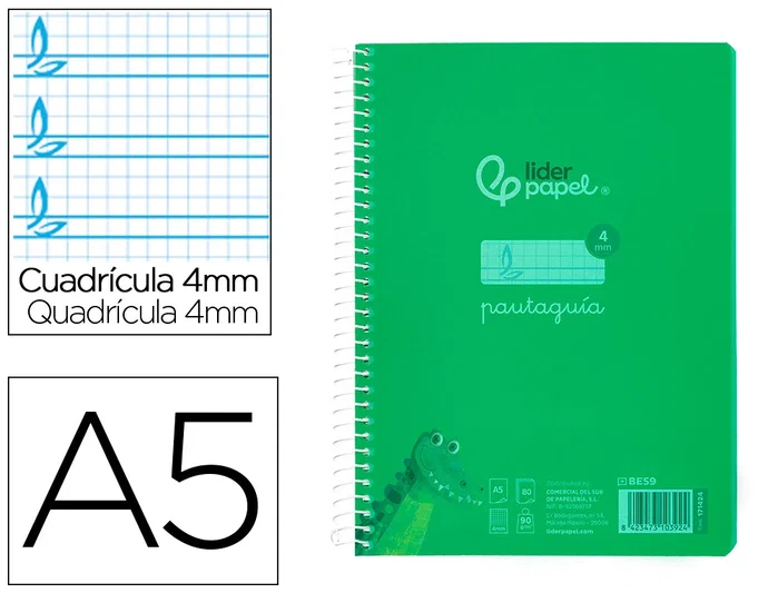 Liderpapel Cuaderno Espiral A5 Pautaguía Verde 80 Hojas 90g Liderpapel Cuaderno Espiral A5 Pautaguía Verde 80 Hojas 90g