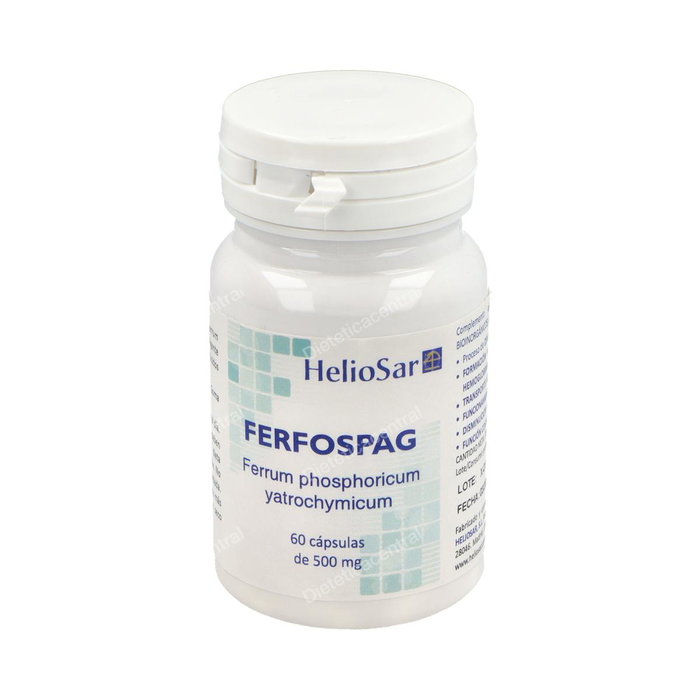 Heliosar Ferfospag Ferrum Phosphoricum 60 Cápsulas - Complemento Alimenticio con Hierro para Energía y Sistema Inmune Heliosar Ferfospag Ferrum Phosphoricum 60 Cápsulas - Complemento Alimenticio con Hierro para Energía y Sistema Inmune
