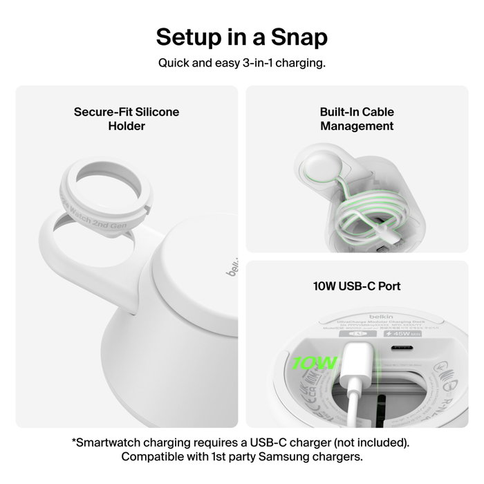 Belkin UltraCharge Estación de Carga Modular 25W Qi2 Blanco WIZ052kqWH Belkin UltraCharge Estación de Carga Modular 25W Qi2 Blanco WIZ052kqWH