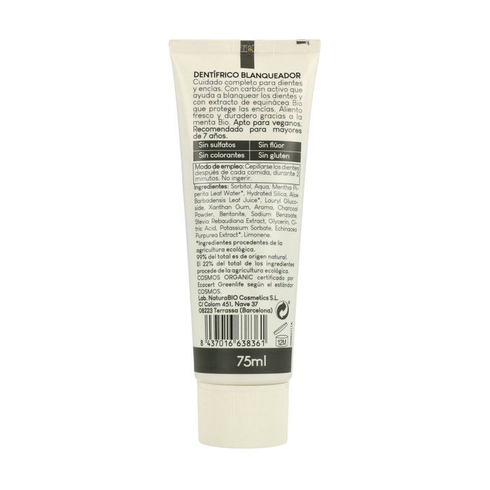 NaturaBIO Cosmetics Dentífrico Blanqueador Menta Bio & Carbón Activo 75ml