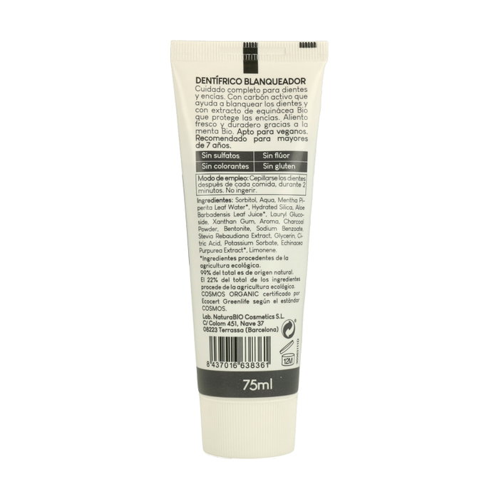 NaturaBIO Cosmetics Dentífrico Blanqueador Menta Bio & Carbón Activo 75ml