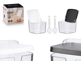 Kinvara Azucarero con Cuchara Surtido Blanco Negro Plástico PP PS 9x8x9 cm (Set de 24)