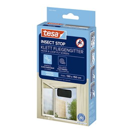 Tesa Mosquitera Adhesiva para Ventana, Malla Antracita Oscuro 130 x 150 cm, con Cinta de Gancho Autoadhesivo 5.60 m