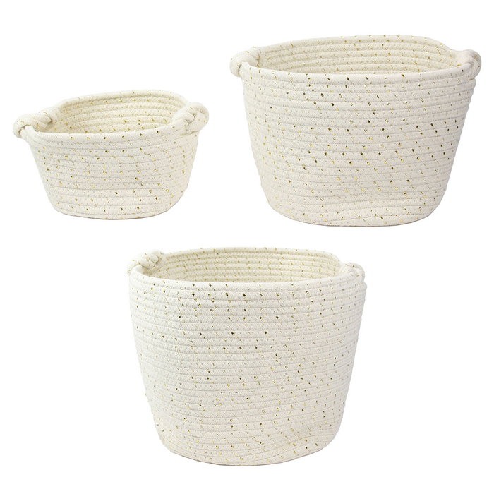 Totally Addict Make A Wish Juego de 3 Cestos Almacenar Blanco Algodón Fibra Dorada Encajables