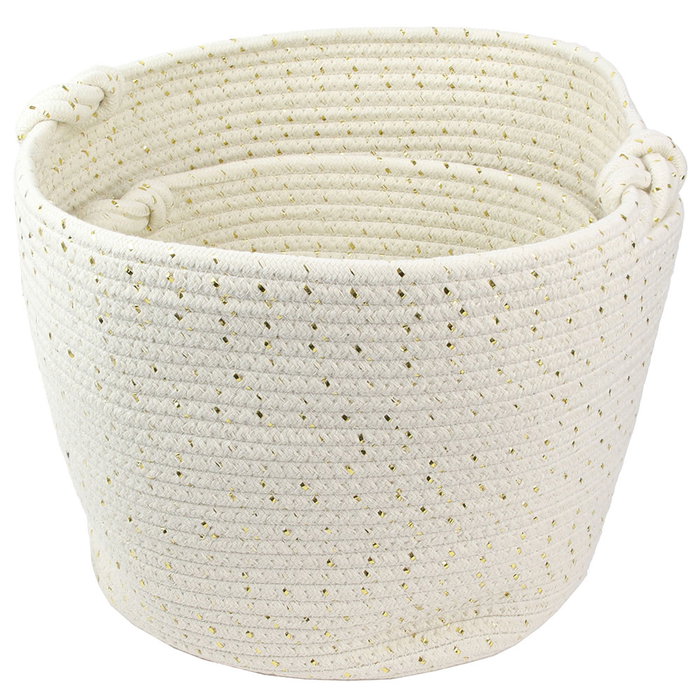 Totally Addict Make A Wish Juego de 3 Cestos Almacenar Blanco Algodón Fibra Dorada Encajables