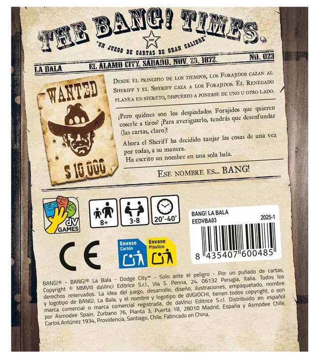 Asmodee BANG!: La Bala Edición Especial Asmodee BANG!: La Bala Edición Especial
