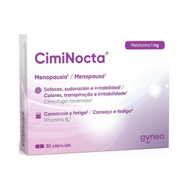 Gynea Ciminocta 30 Cápsulas - Suplemento para Menopausia con Cimicífuga y Melatonina - Ayuda con Sofocos y Sueño - Vegano
