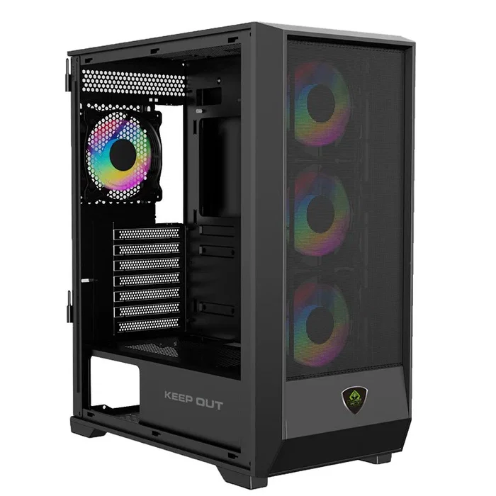 KeepOut XC-501 MESH Caja Gaming ATX Torre PC Negro, Cristal Templado ARGB, Hub 6 Ventiladores PWM con Control Remoto, Compatible con Micro-ATX/ITX, USB-C, USB 3.0