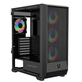 KeepOut XC-501 MESH Caja Gaming ATX Torre PC Negro, Cristal Templado ARGB, Hub 6 Ventiladores PWM con Control Remoto, Compatible con Micro-ATX/ITX, USB-C, USB 3.0
