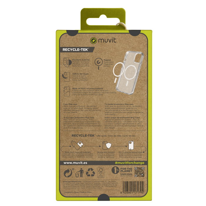 Muvit Funda Recycletek MagSafe para Apple iPhone 15 Pro Transparente Muvit Funda Recycletek MagSafe para Apple iPhone 15 Pro Transparente