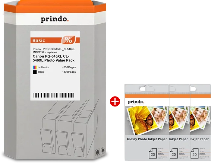 Prindo Basic XL Value Pack compatible con Canon PG-545XL + CL-546XL Negro y Colores Prindo Basic XL Value Pack compatible con Canon PG-545XL + CL-546XL Negro y Colores