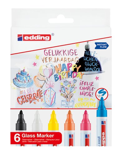 EDDING 95 Rotulador para Cristal, Estuche de 6 Colores Surtidos EDDING 95 Rotulador para Cristal, Estuche de 6 Colores Surtidos