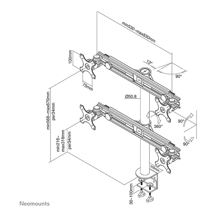 Newstar FPMA-D700D4 Soporte de Brazo para 4 Monitores de 19 a 30 Pulgadas (48 a 76 cm) hasta 8 kg, VESA 100x100/75x75 mm, Negro Newstar FPMA-D700D4 Soporte de Brazo para 4 Monitores de 19 a 30 Pulgadas (48 a 76 cm) hasta 8 kg, VESA 100x100/75x75 mm, Negro