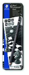 Lapiz De Grafito Staedtler 100B Lumograph Black Caja Metal De 6 (8B, 7B, 6B, 4B, 2B, Hb)