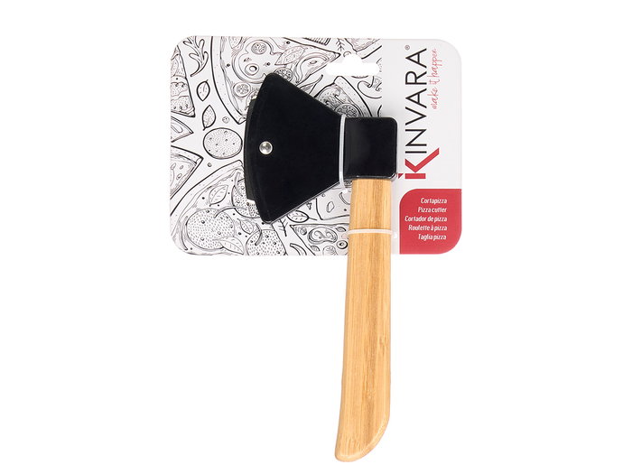 Kinvara Corta Pizza Hacha 10x21x2 cm Plástico PP, Acero 430, Bambú Rojo Marrón (Set de 24)
