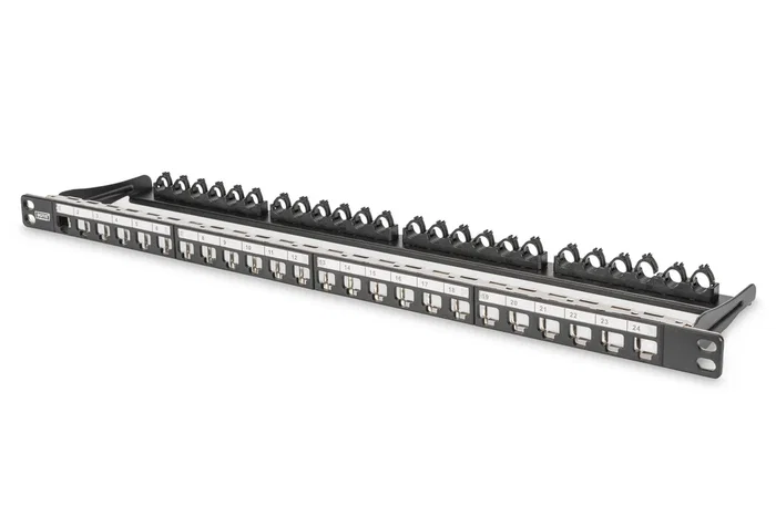 Digitus DN-91422 Panel de Parcheo 0.5U Rack 19", 24 Puertos Keystone, Color Negro, para Cable Cat6a