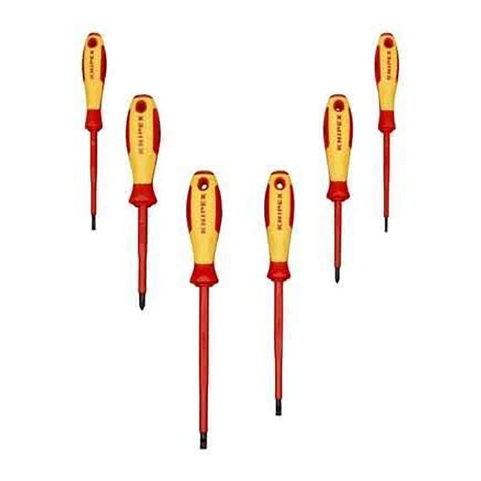 Knipex Juego de Destornilladores Aislados VDE 6 Piezas - Plano/Phillips para Trabajos Eléctricos hasta 1000V, Ref. 98 20 / 24 Knipex Juego de Destornilladores Aislados VDE 6 Piezas - Plano/Phillips para Trabajos Eléctricos hasta 1000V, Ref. 98 20 / 24