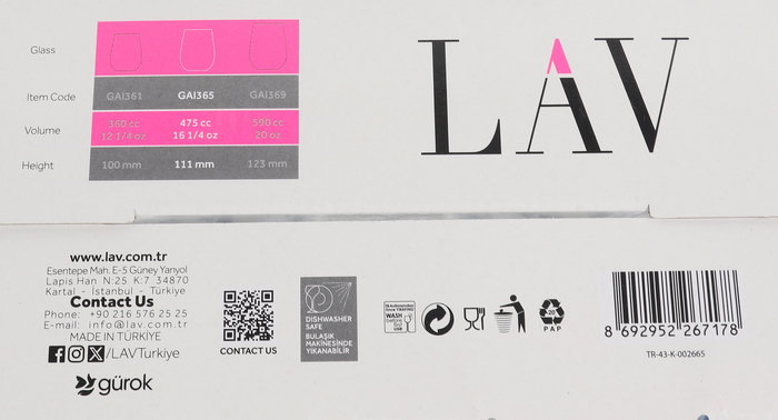 LAV Set 4 Vasos Gaia 475 cc Flores 7x9x11 cm (6 Cajas)