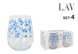 LAV Set 4 Vasos Gaia 475 cc Flores 7x9x11 cm (6 Cajas)