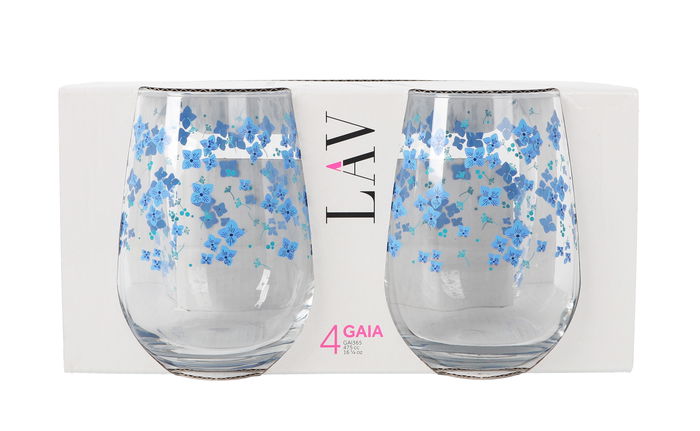 LAV Set 4 Vasos Gaia 475 cc Flores 7x9x11 cm (6 Cajas)