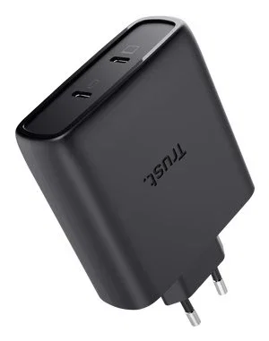 Trust Maxo Cargador GaN 100W con 2 puertos USB-C y cable de 2m - Negro