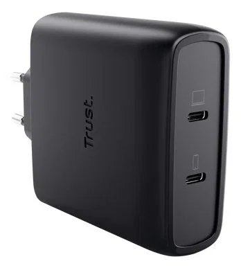 Trust Maxo Cargador GaN 100W con 2 puertos USB-C y cable de 2m - Negro
