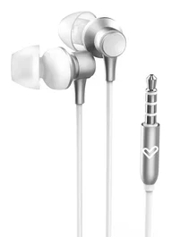 Energy Sistem Metallized - Auriculares Intrauditivos con Cable, Jack 3.5mm, Micrófono Integrado y Control Remoto de 3 Botones, Color Plata y Blanco