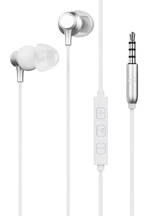 Energy Sistem Metallized - Auriculares Intrauditivos con Cable, Jack 3.5mm, Micrófono Integrado y Control Remoto de 3 Botones, Color Plata y Blanco